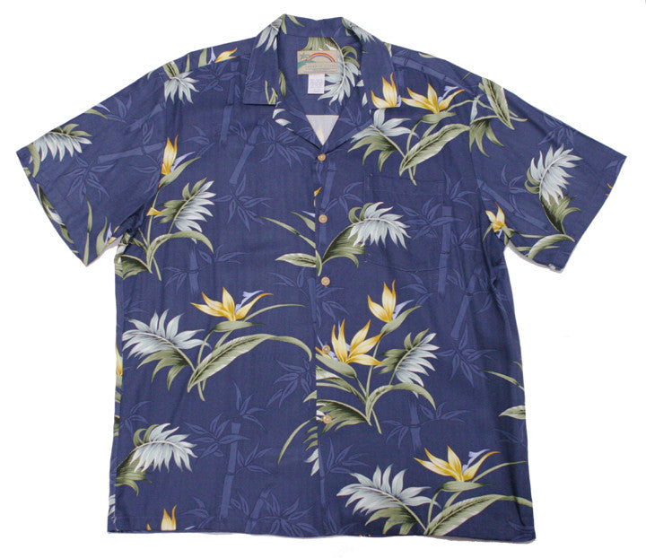 Paradise Found Hawaiian Shirt - Bamboo Paradise Navy Blue (Sizes S Thru 4X) (Size: 2XL) - Tropaholic